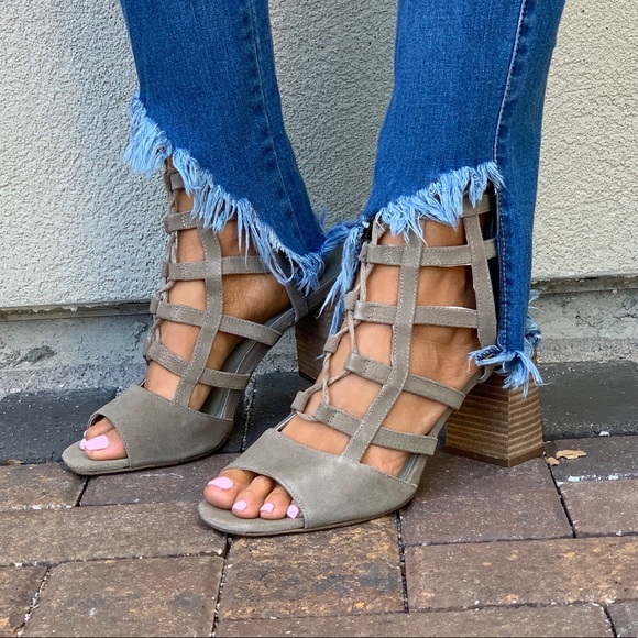 Olive Ultra Chic Caged Lace Up Block Heel Sandal - Picture 4 of 8